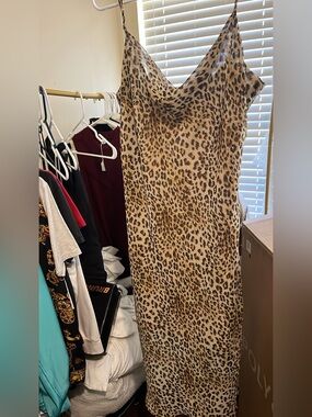 Le Lis Leopard Slip Maxi Dress in Tan and Black